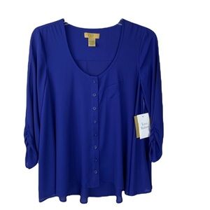 Valerie Stevens Vibrant Blue Button Front Blouse